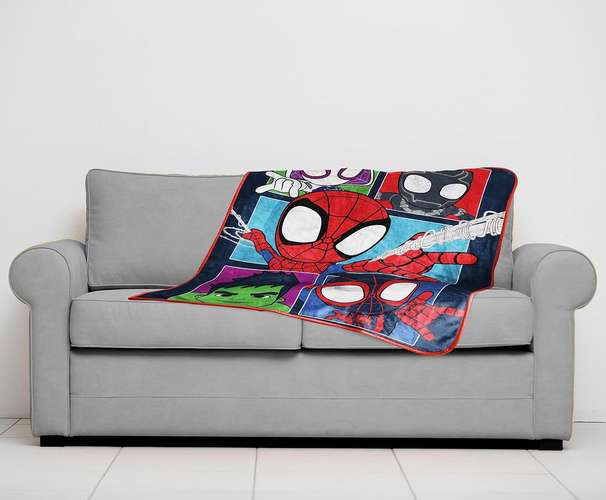 Sunny Side Up Marvel Spidey & His Amazing Friends Plush Travel Throw Blanket - Measures 40 x 50 Inches - Super Soft & Cozy Travel Accessories Features Miles Morales & Ghost Spider Gwen
