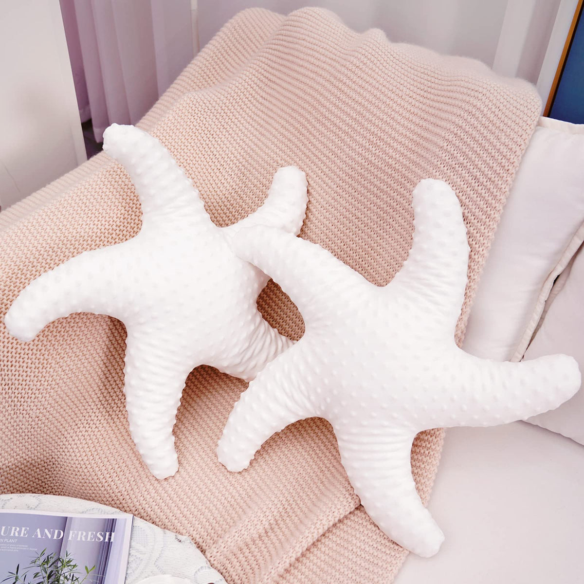 Marble Empire Starfish Pillow for Couch and Bed, Coastal Decor Throw Pillow, Ocean Beach Theme Accent Pillow for Living Room（Aqua）