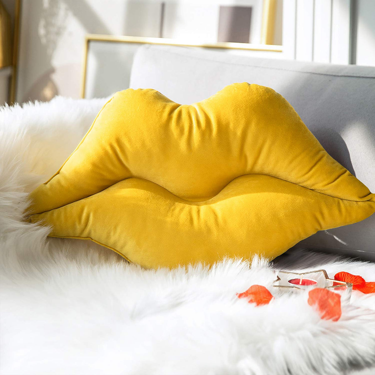 Ashler Lips Throw Pillows Smooth Soft Velvet Insert Included, Lip Shaped Pillow for Bed Living Room, New Red, 24 X 12 inches