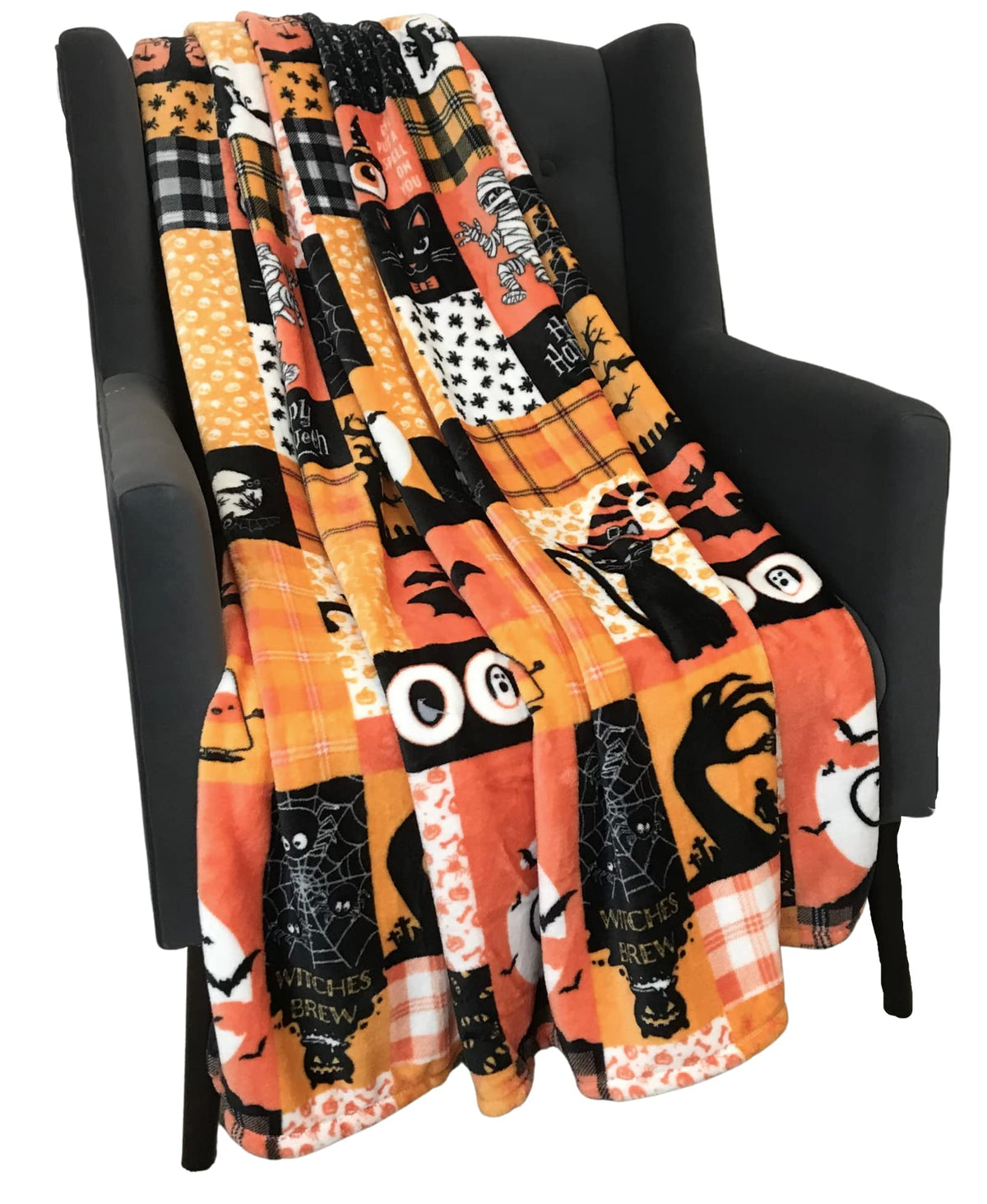 Halloween Fleece Throw Blanket, Black Bats on Gray, 50"x70" Oversized