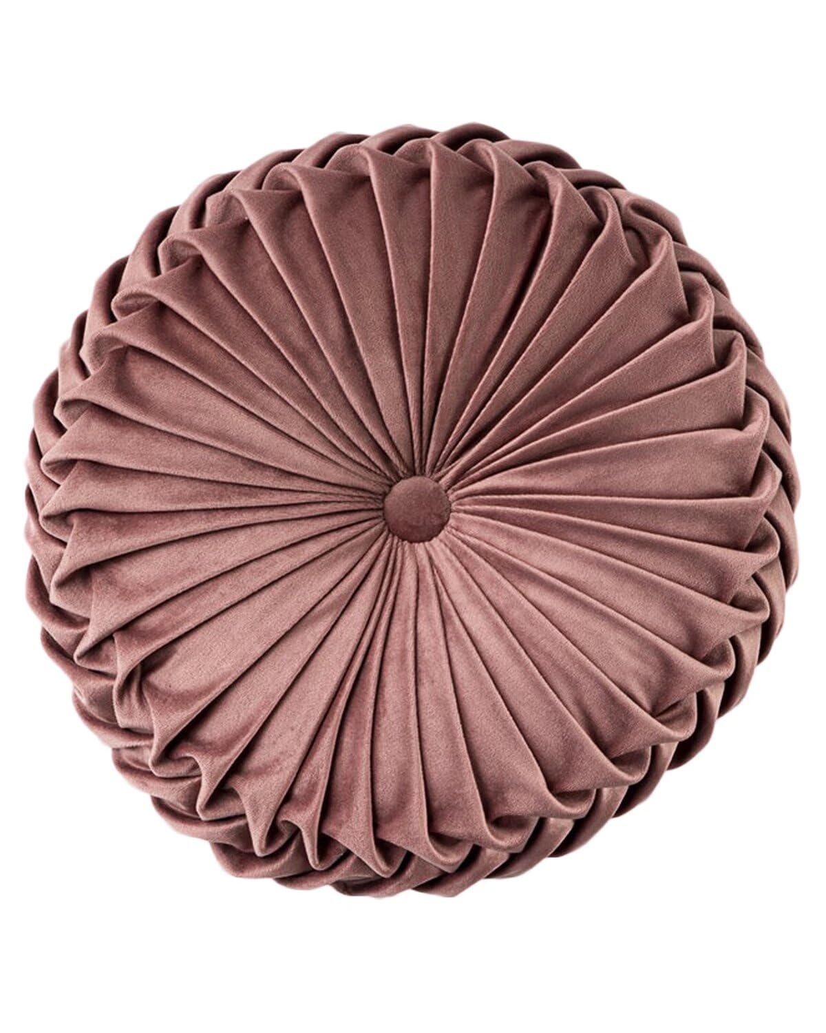 HLOVME Round Velvet Pillow for Couch Small Handmade Decorative Throw Pillow for Bed Bedroom 13.7” Wine Red