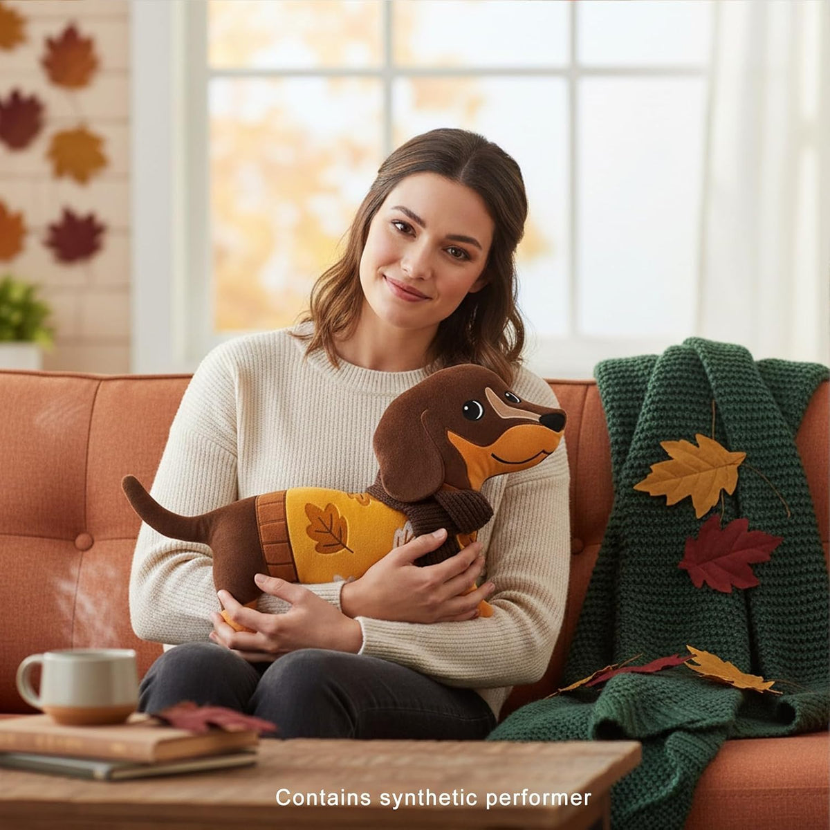 Tian Zhun Fall Pillow Dachshund Pillow 13.8 x 12.21 Inch Dachshund Fall Decor Weiner Dog Gifts Autumn Thanksgiving Holiday Decoration for Sofa
