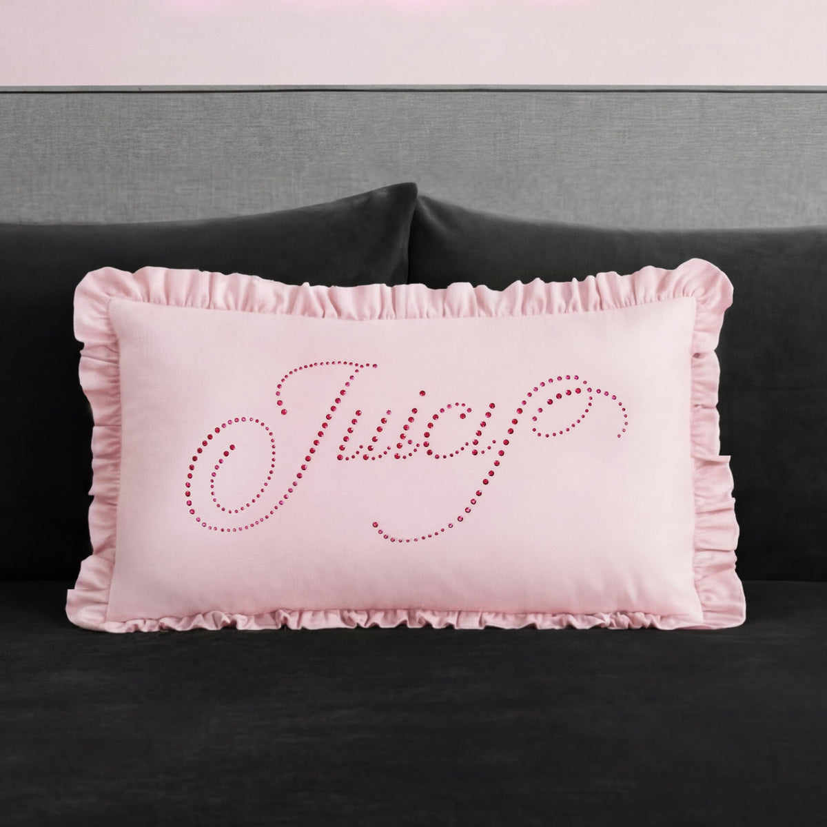 Juicy Couture Velvet Bow Designer Decorative Pillow - 10"x18", Light Pink