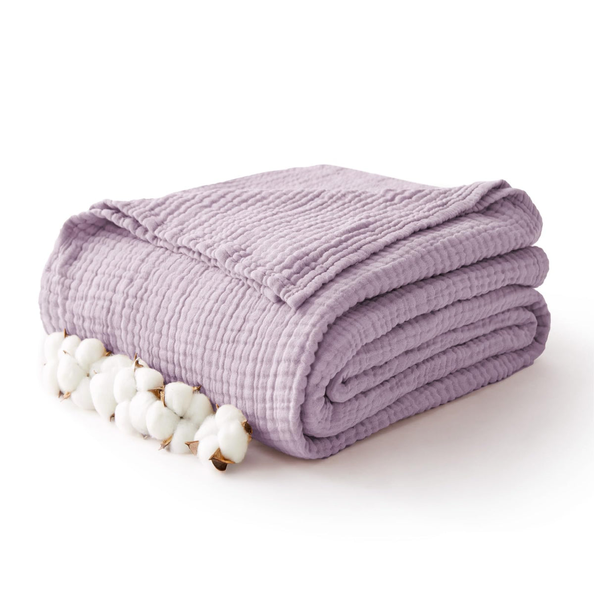 100% Cotton Muslin Blanket for Adults, 6-Layer Large Throw, Beige Linen