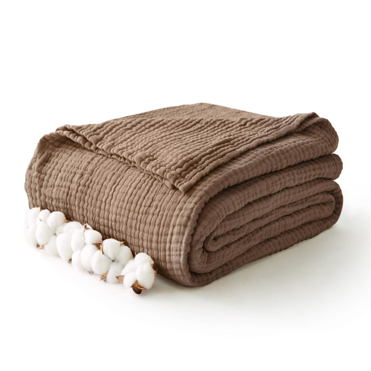 100% Cotton Muslin Blanket for Adults, 6-Layer Large Throw, Beige Linen