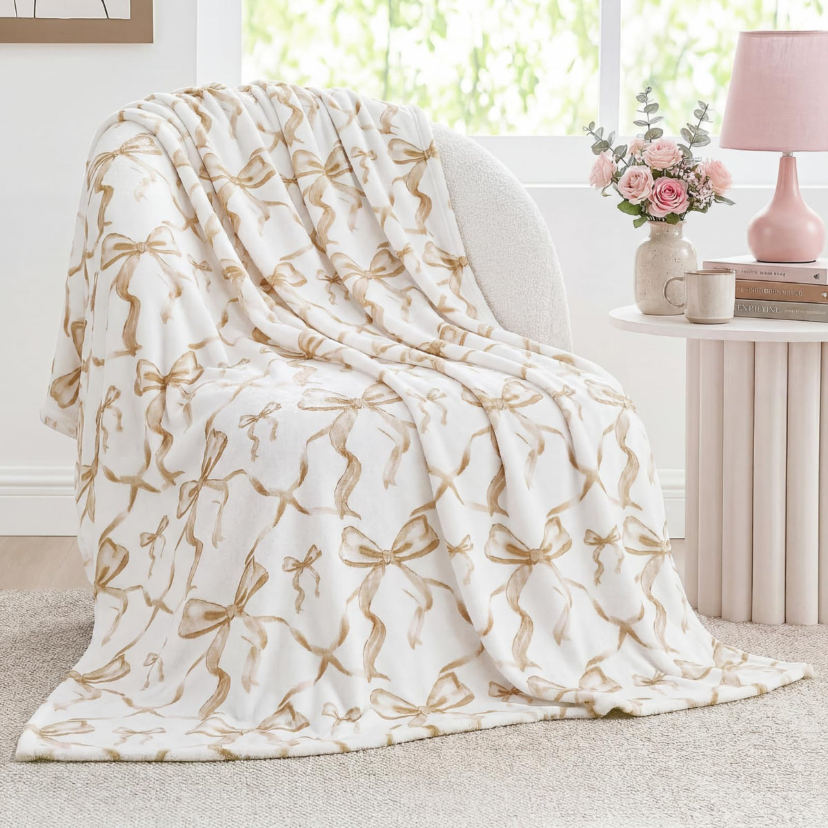 Buryeah Pink Bow Throw Blanket 50"x60" Soft Flannel for Girls Women