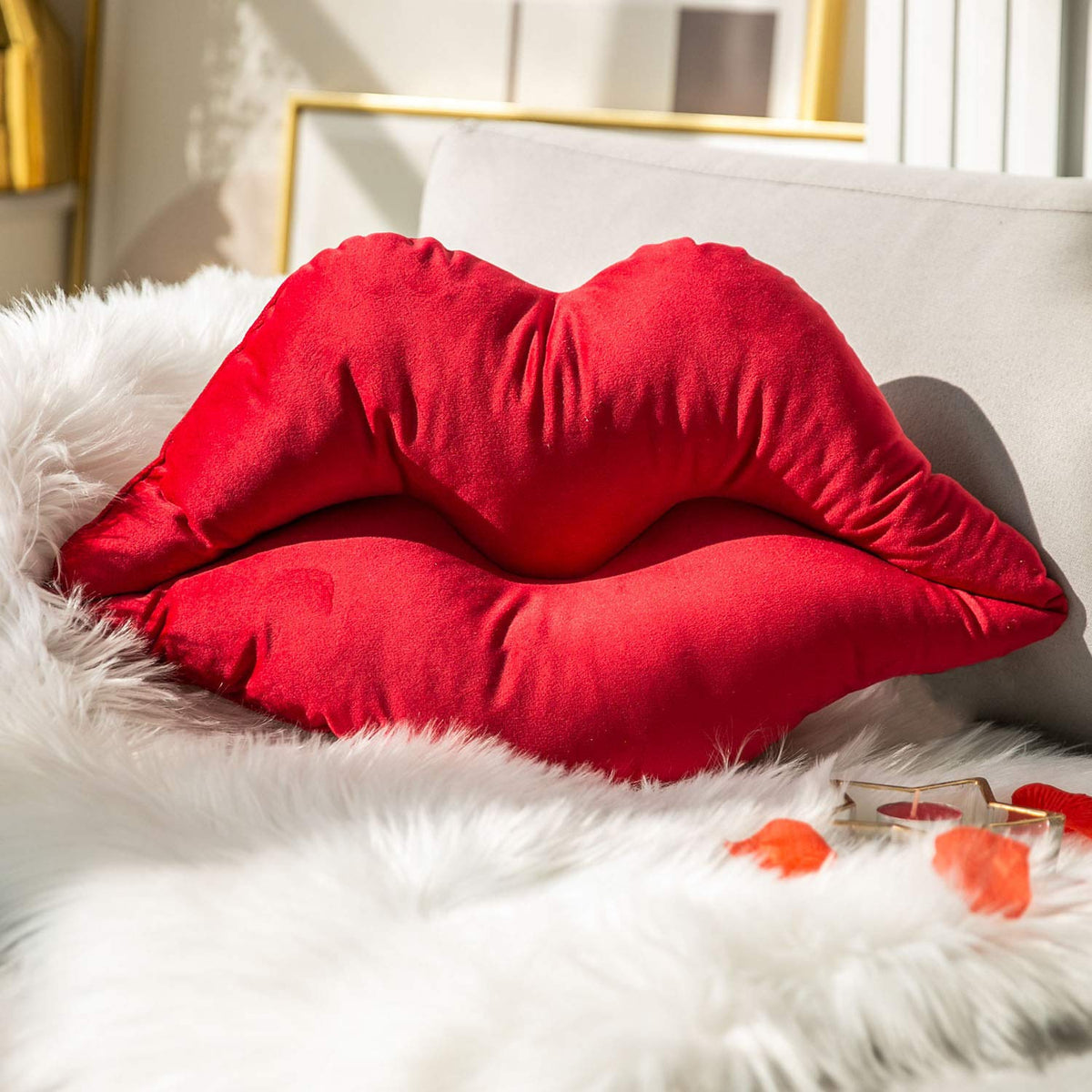 Ashler Lips Throw Pillows Smooth Soft Velvet Insert Included, Lip Shaped Pillow for Bed Living Room, New Red, 24 X 12 inches