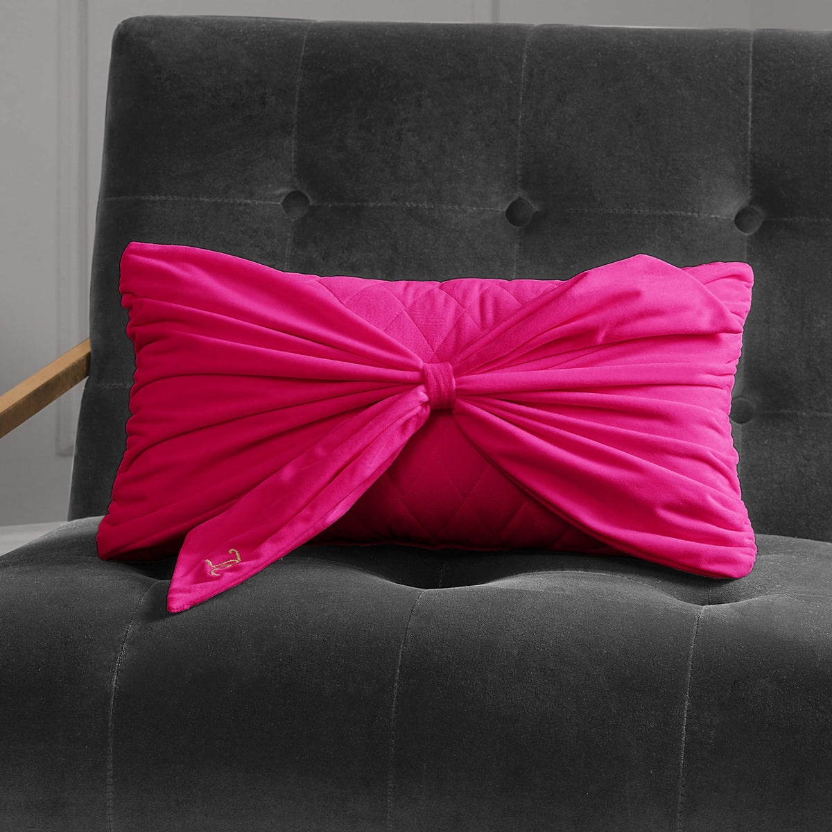 Juicy Couture Velvet Bow Designer Decorative Pillow - 10"x18", Light Pink