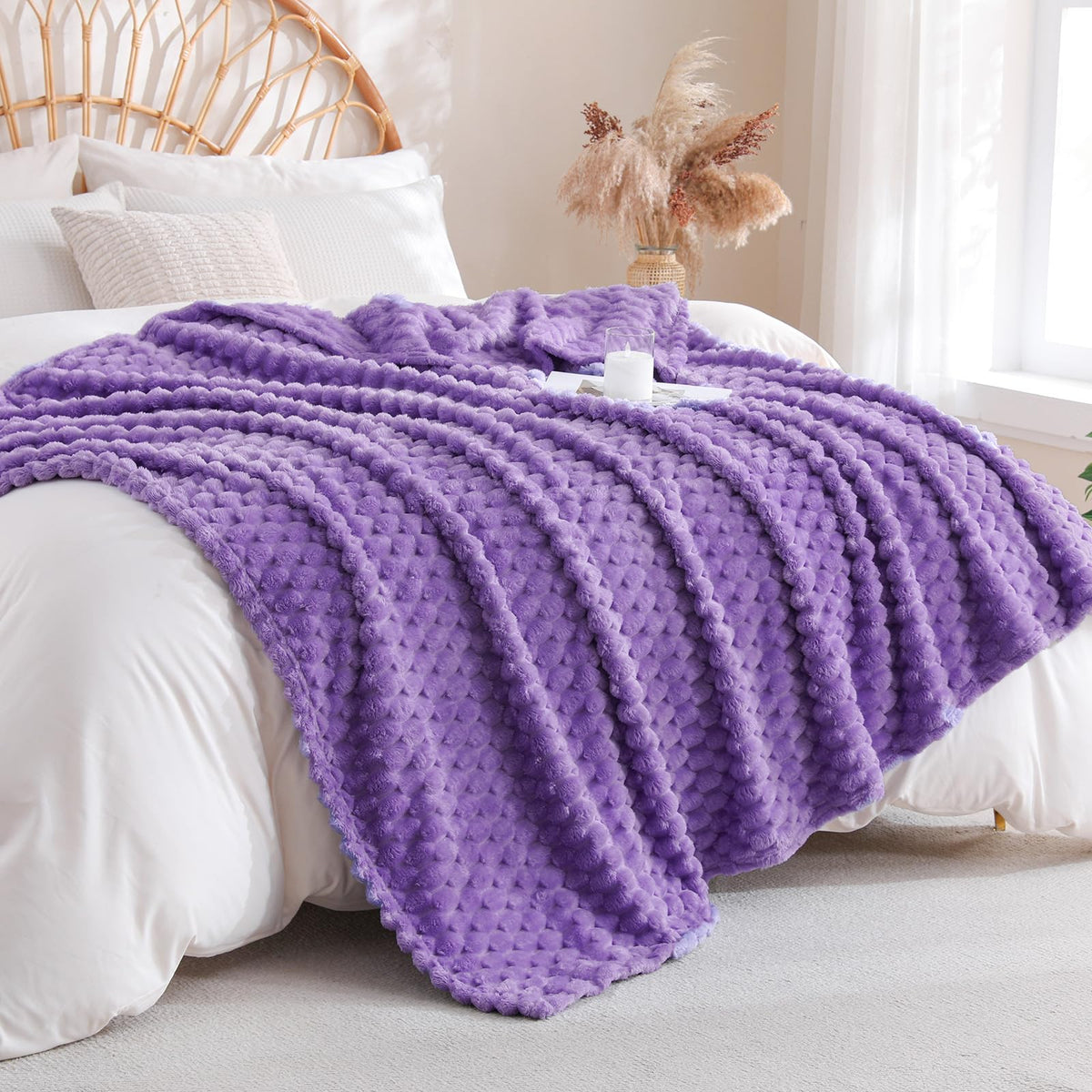 Light Blue Fleece Throw Blanket 50"×60" for Couch Sofa Bed