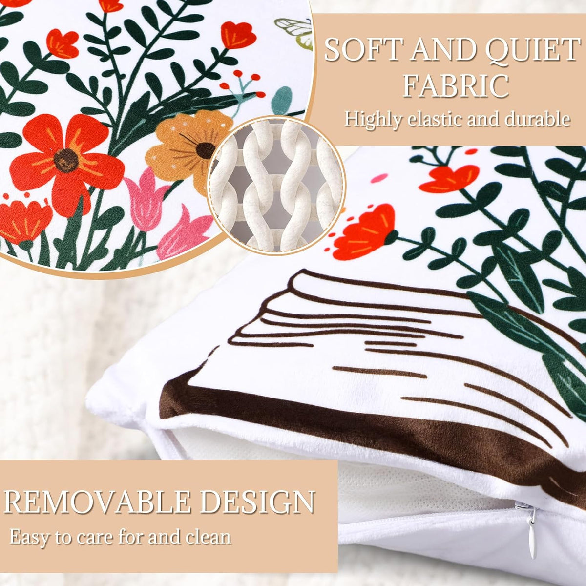 18 x 18 Inch This is My Reading Pillow with Flower