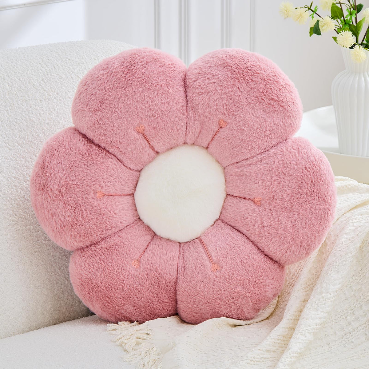 Flower Pillow, Light Pink Flower Decorative Throw Pillows for Bed Couch, Aesthetic Home Decor Cute 14.9" Daisy Floral Shaped Plush Pillow Floor Seat Cushion