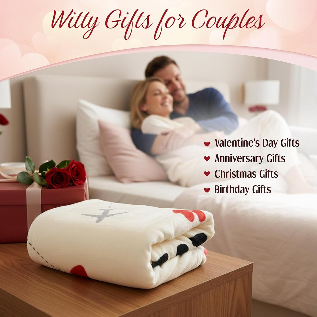WRAPIX Anniversary Couple Gifts for Women Men - Soft Throw Blanket 50x60 in