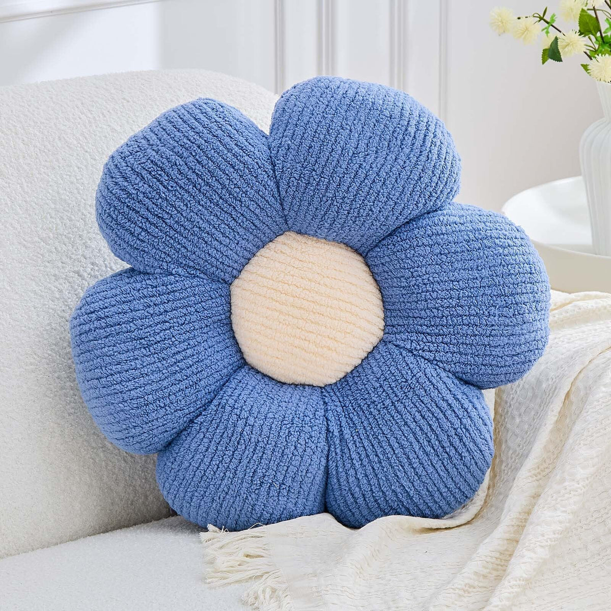 Flower Pillow, Light Pink Flower Decorative Throw Pillows for Bed Couch, Aesthetic Home Decor Cute 14.9" Daisy Floral Shaped Plush Pillow Floor Seat Cushion