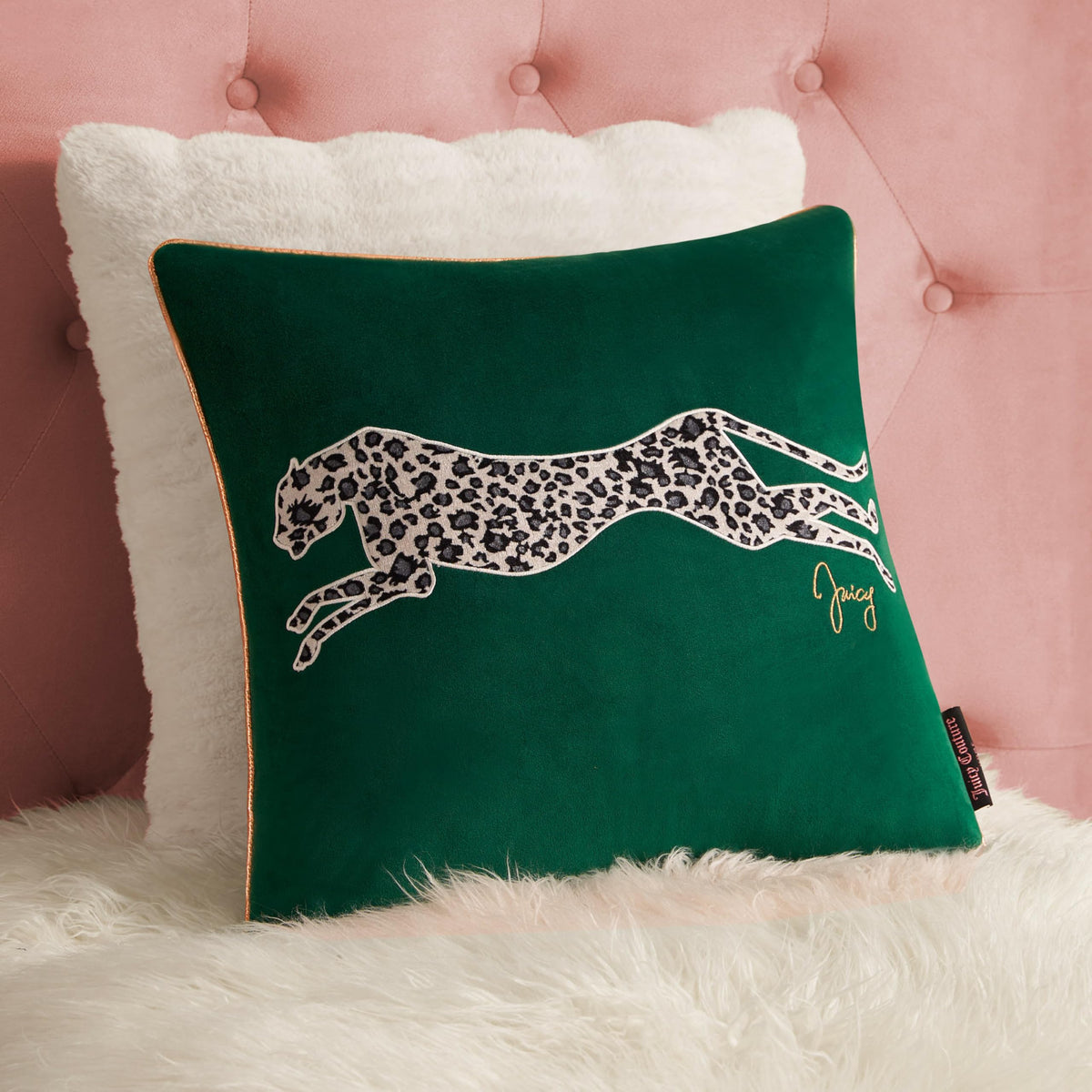 Juicy Couture Reversible Velvet Cheetah Pillow, 14" x 24" Decorative Pillow, Black