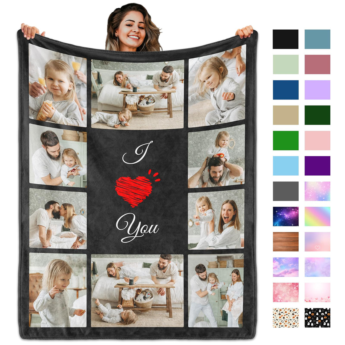 Custom Blanket with Picture Text, Personalized 1 Photo Blanket, HD Printing Customized Flannel Throw Blanket Gifts for Mom Dad Couple Girlfriend Boyfriend Wife Husband