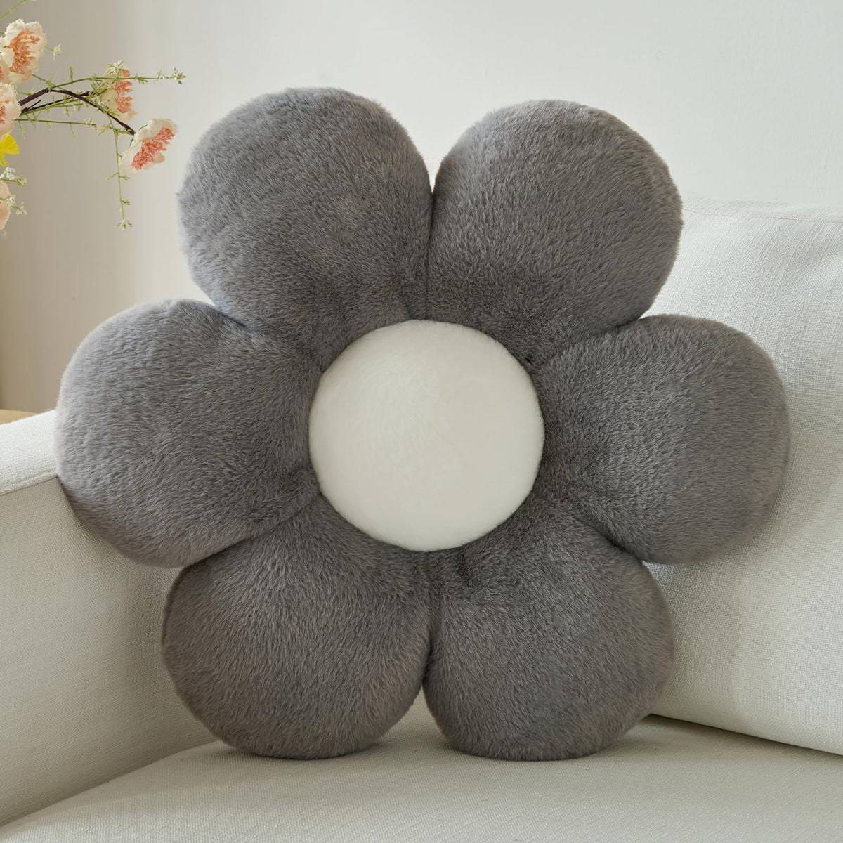 Flower Daisy Pillow, 14.9" Cute Decorative Throw for Couch Bed, White