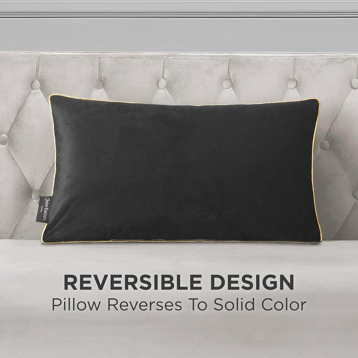 Juicy Couture Reversible Velvet Cheetah Pillow, 14" x 24" Decorative Pillow, Black