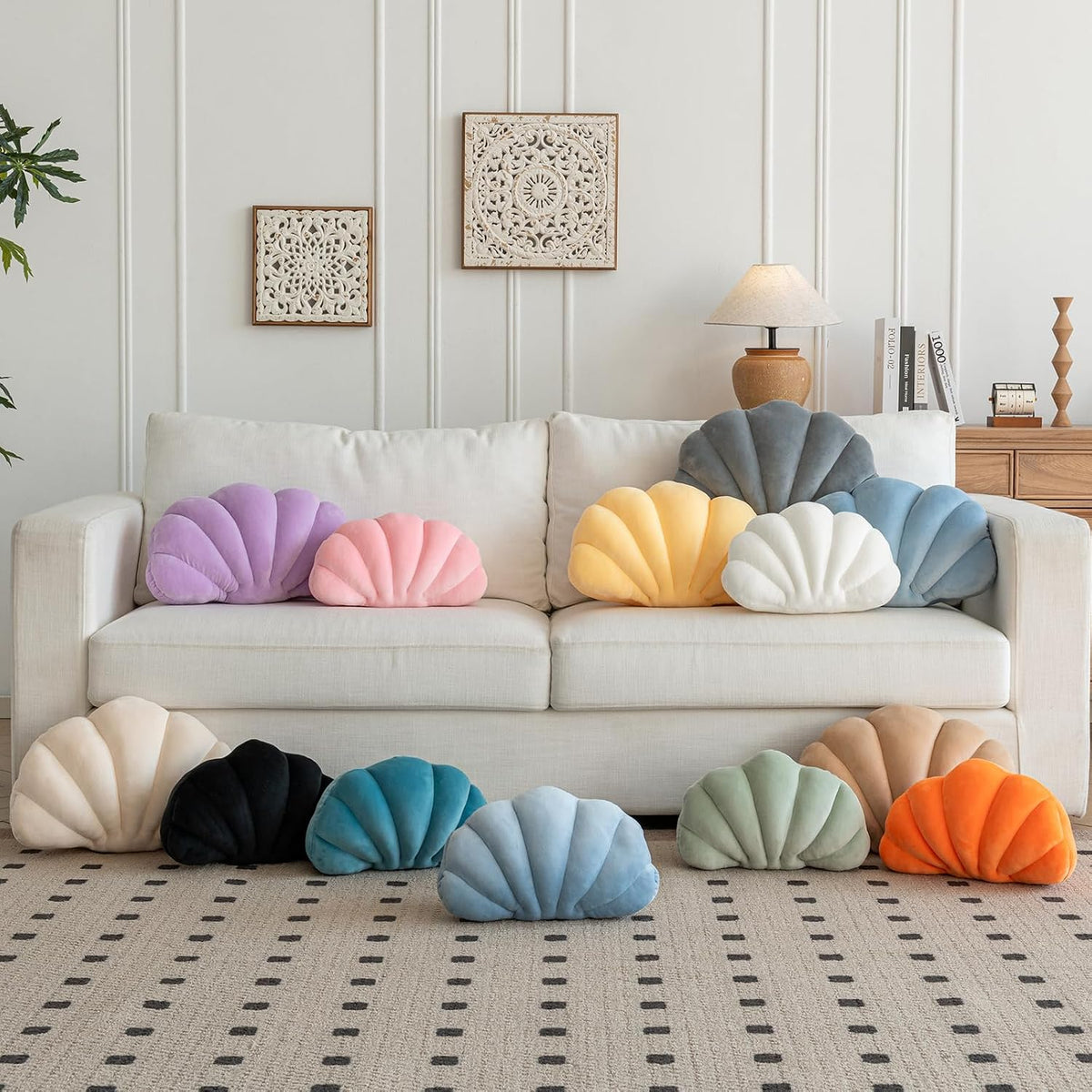 Shell Pillow, Shell Shaped Decorative Throw Pillows with Velet for Couch Bed, Cute Seashell Beachy Room Decor Aesthetic Throw Pillows for Bedroom Living Room(13x10 Inches, White)