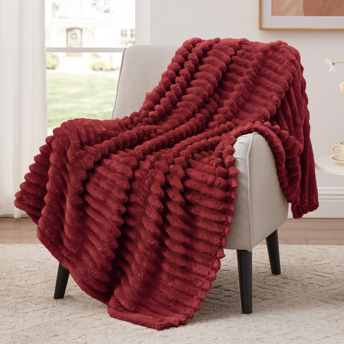 EXQ Home Stripe Jacquard Throw Blanket Light Purple for Couch Gentle Soft