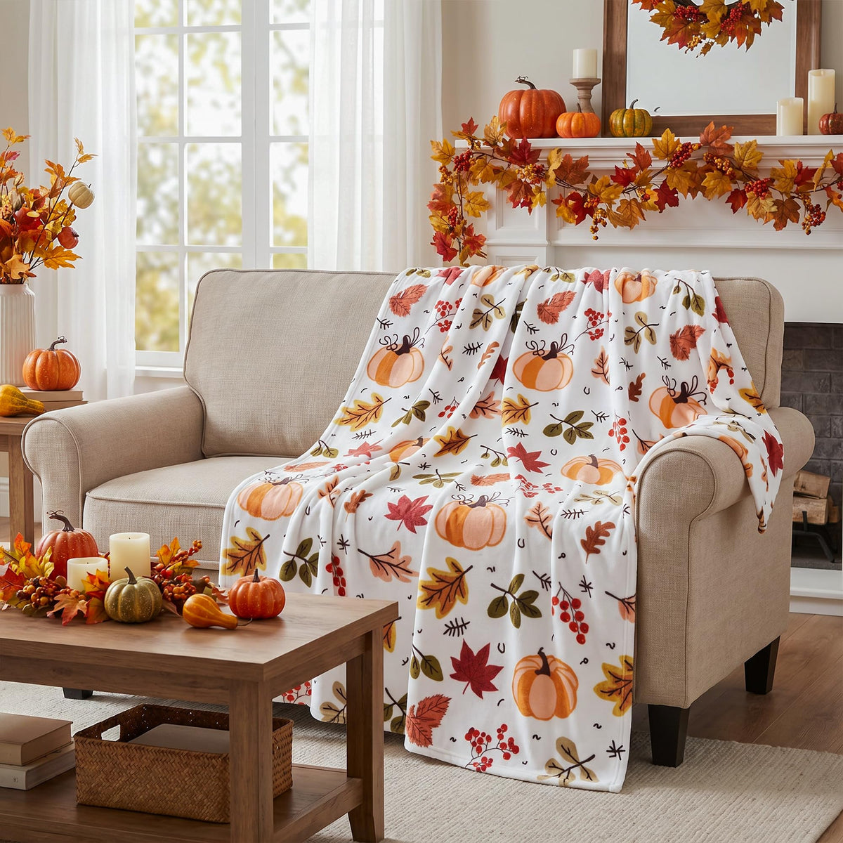 Autumn Harvest Flannel Throw Blanket, W50 x L70in