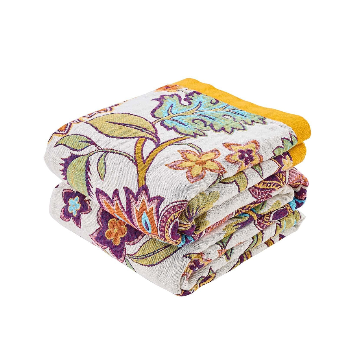 XIBLC Boho Throw Blanket, 100% Cotton Ultra Soft Luxury Throw Rustic Quilt, 50"x60" Floral Bird Butterfly Farmhouse Decor Bed Blankets, All Season Rustic Reversible Bohemian Throw for Bed - Yellow