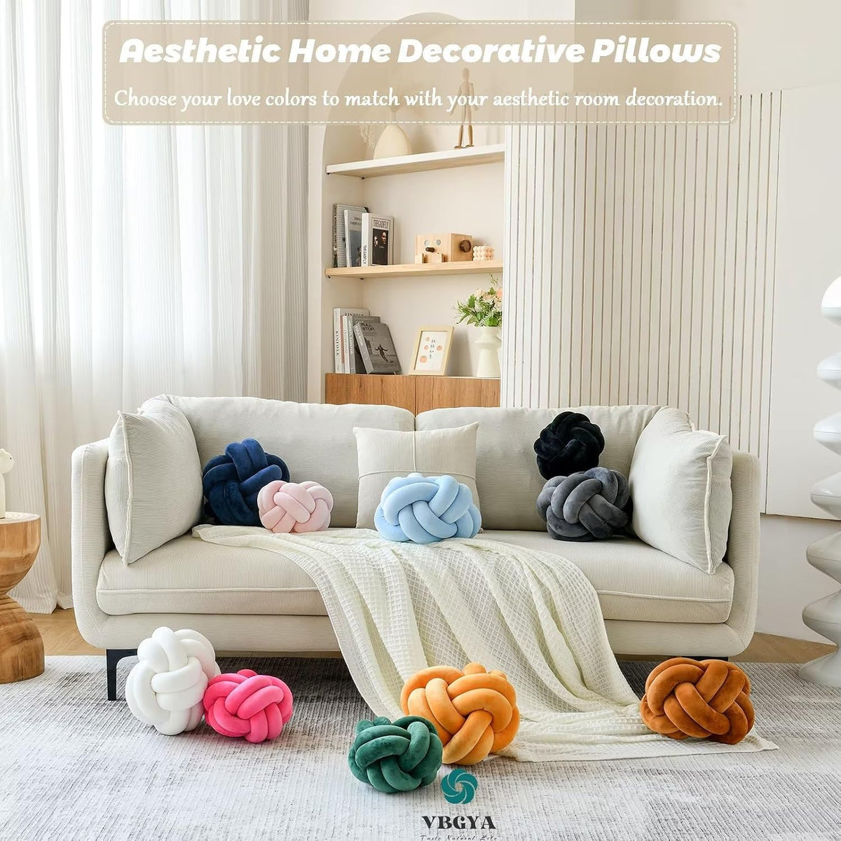 Knot Pillow Ball, Soft Home Decorative Throw Pillows Cushion, Round Changeability Knotted Pillows, Modern Home Handmade Cushions for Bedroom, Sofa, Couch (8 Inch, White)