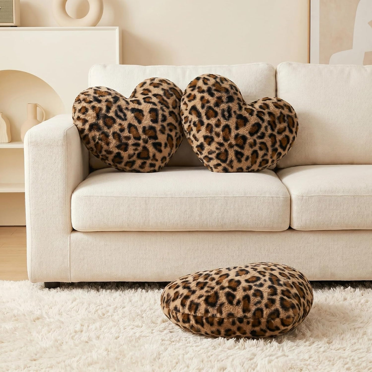 Leopard Heart Pillow Small Cheetah Print Love Pillows Soft Faux Fur Heart Shaped Decorative Pillow Cushion for Bed, Sofa, Couch, Bedroom & Living Room 13 x 10 Inch