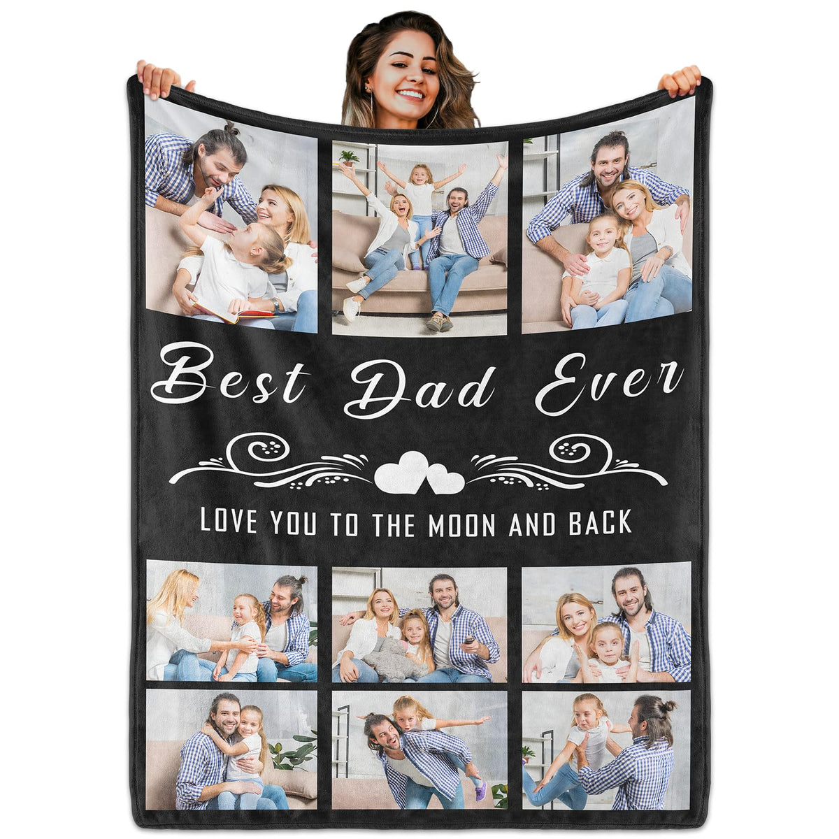 Custom Blanket with Picture Text, Personalized 1 Photo Blanket, HD Printing Customized Flannel Throw Blanket Gifts for Mom Dad Couple Girlfriend Boyfriend Wife Husband