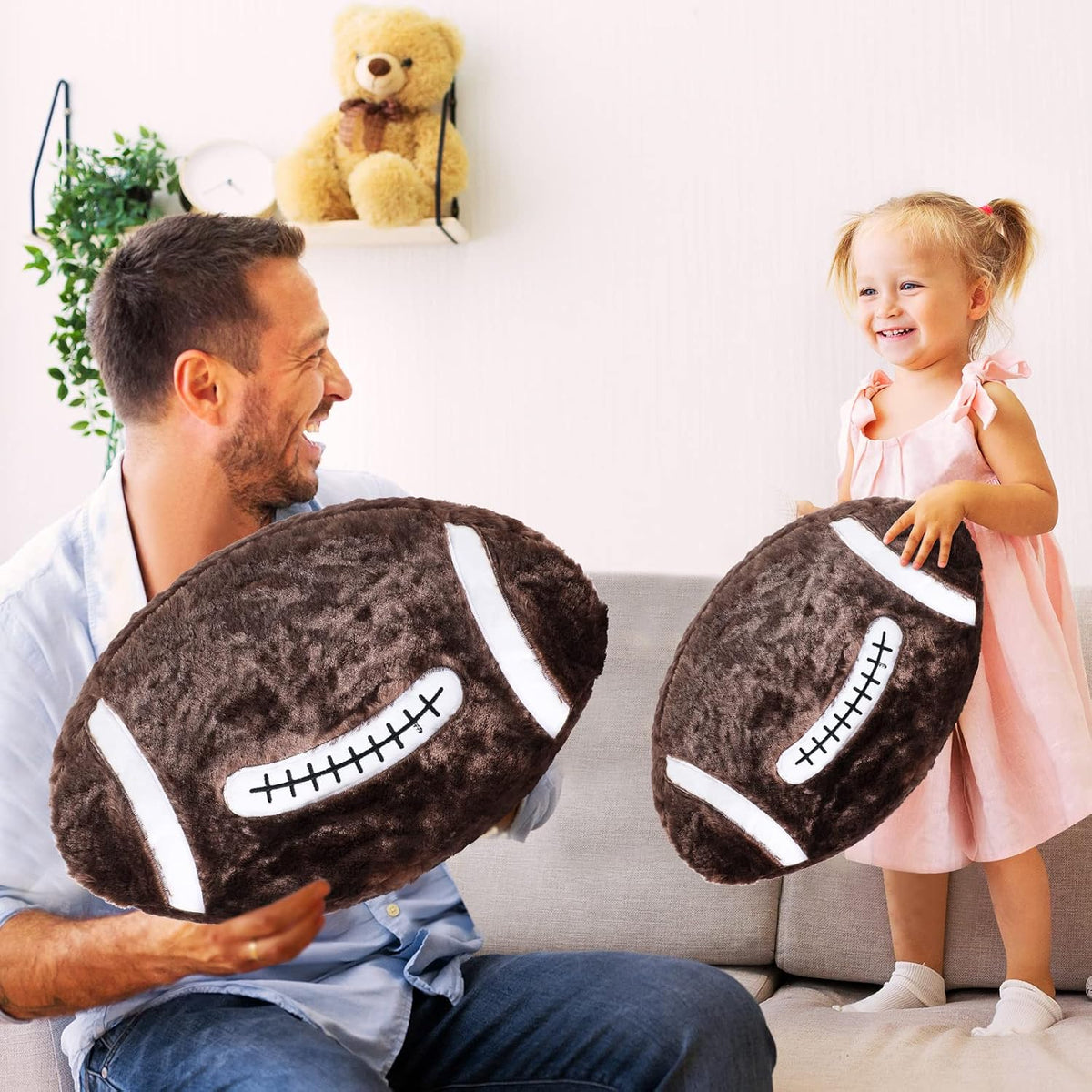 Jetec 2 Pcs Football Plush Pillow Toy 14" Fluffy Football Room Decor