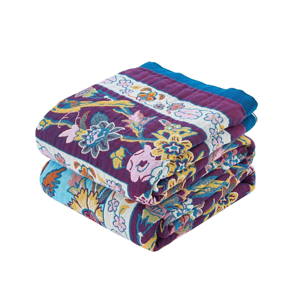 XIBLC Boho Throw Blanket, 100% Cotton Ultra Soft Luxury Throw Rustic Quilt, 50"x60" Floral Bird Butterfly Farmhouse Decor Bed Blankets, All Season Rustic Reversible Bohemian Throw for Bed - Yellow