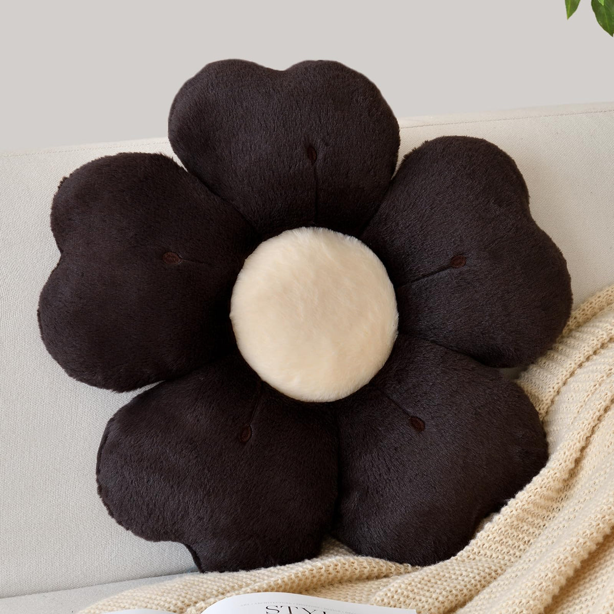 Flower Shaped Pillow, Cute Decorative Throw Pillow with Soft Artificial Rabbit Fur for Couch Bed Chair Floor, Flower Pillows Seating Cushions with Room Décor for Bedroom Living Room (14.9" Lavender)