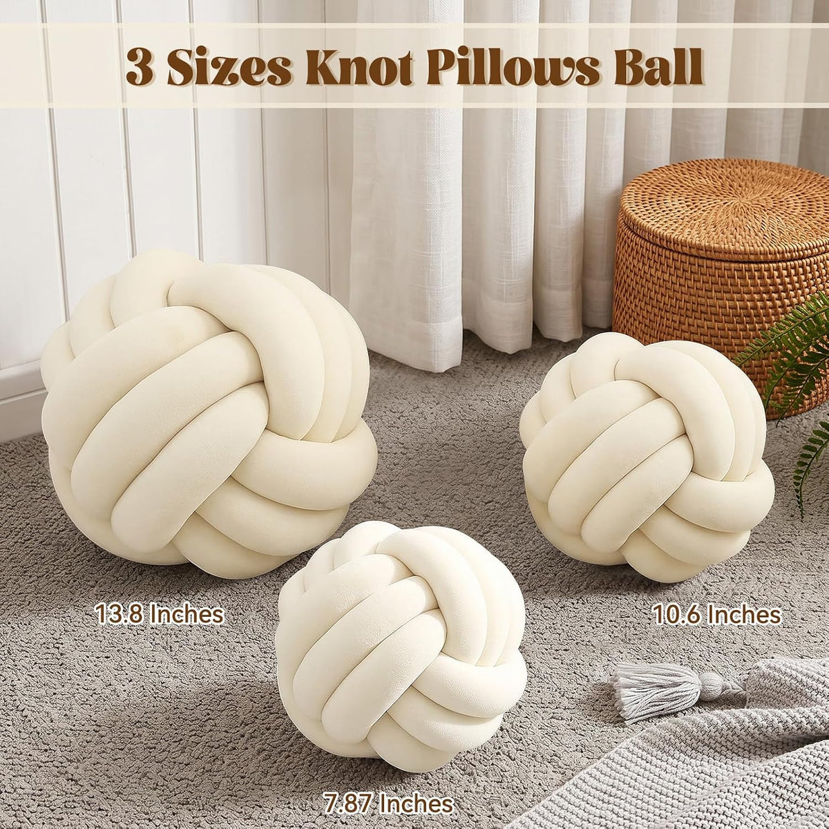 KUCCO Ivory Knot Pillow Ball, Handmade Knotted Throw Pillow, 7.87 Inch