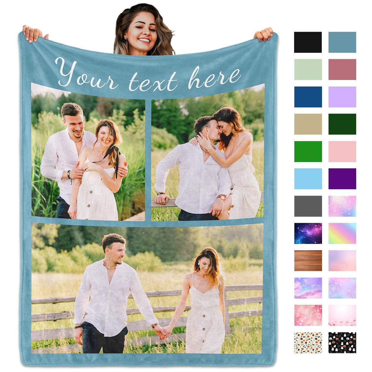 Custom Blanket with Picture Text, Personalized 1 Photo Blanket, HD Printing Customized Flannel Throw Blanket Gifts for Mom Dad Couple Girlfriend Boyfriend Wife Husband