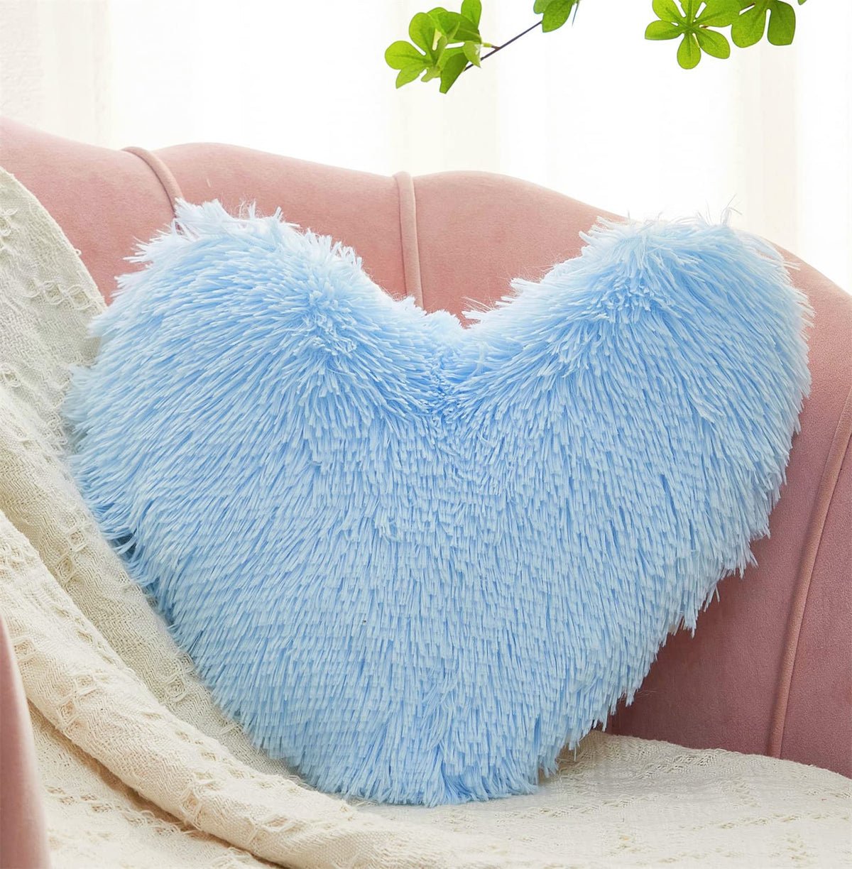 MOOWOO Fluffy Heart Pillow, Faux Fur Throw Pillow,Sherpa Plush Fluffy, Cute Soft Throw Cushion, Christmas Day,Valentines Day Decor for Home Bed Couch (Purple)