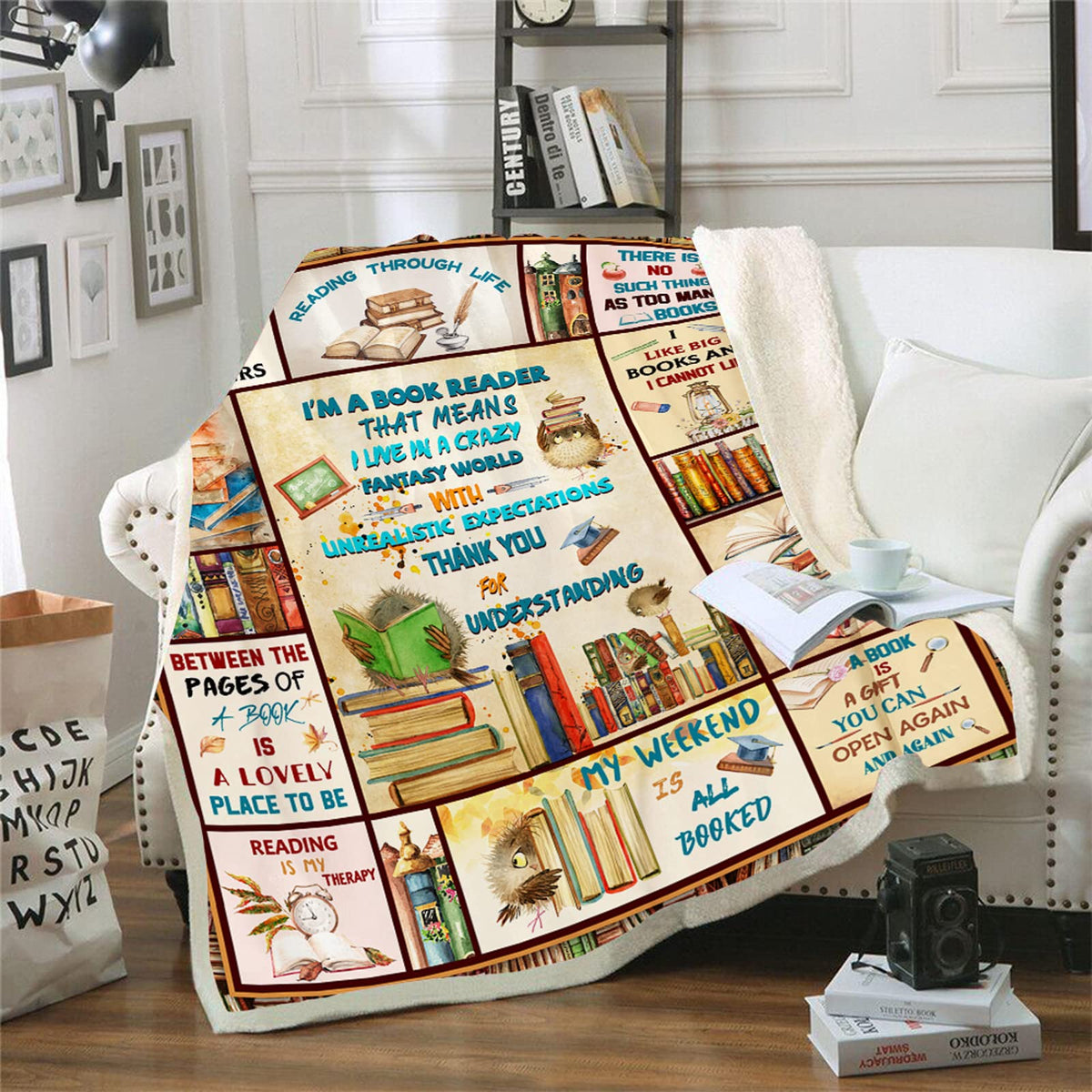 Fall Pumpkins Throw Blanket, Autumn Orange White Blue Pumpkins Leaves and Berries Soft Warm Fleece Blanket for Living Room Couch Bed Chair or Dorm, 50"x60"