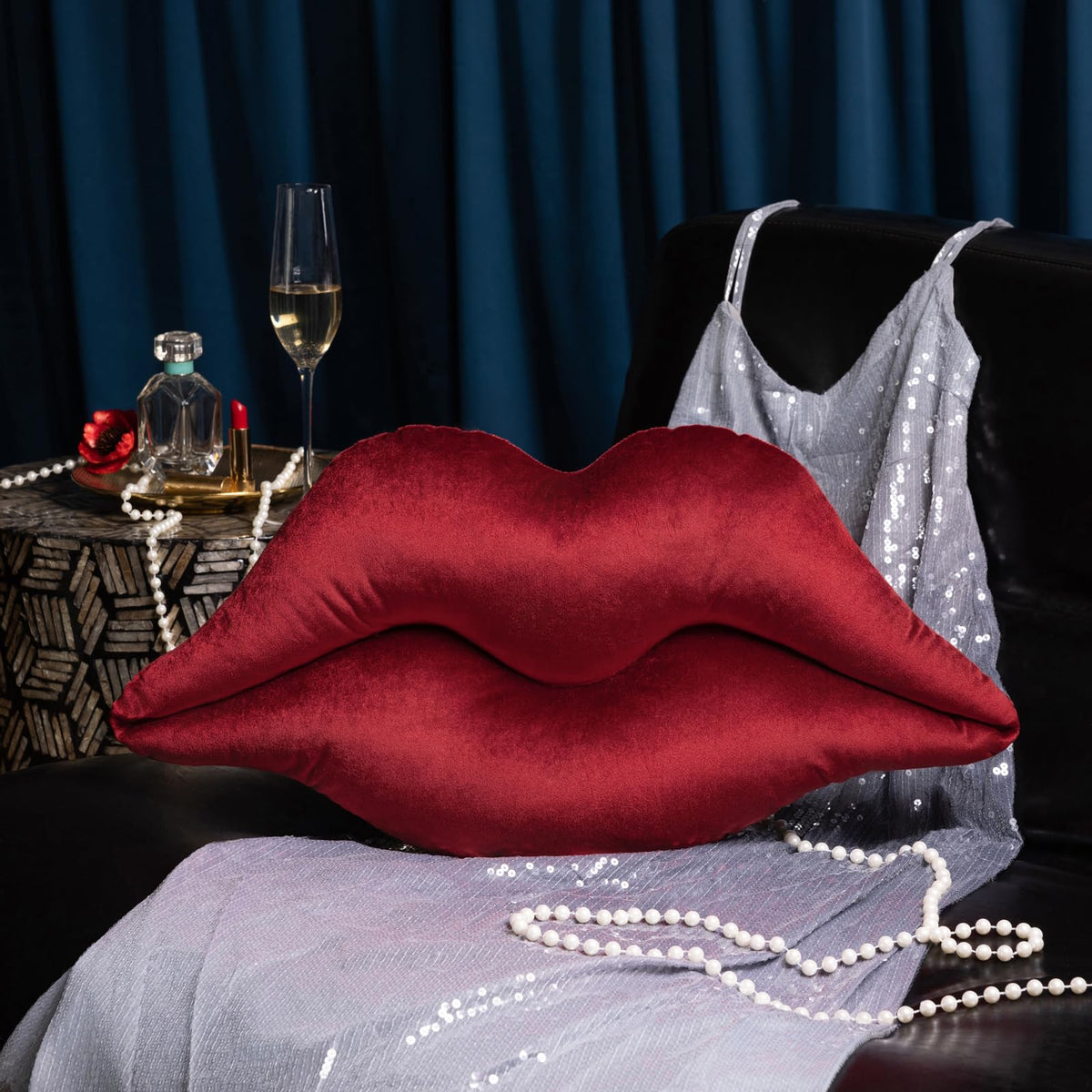Ashler Lips Throw Pillows Smooth Soft Velvet Insert Included, Lip Shaped Pillow for Bed Living Room, New Red, 24 X 12 inches