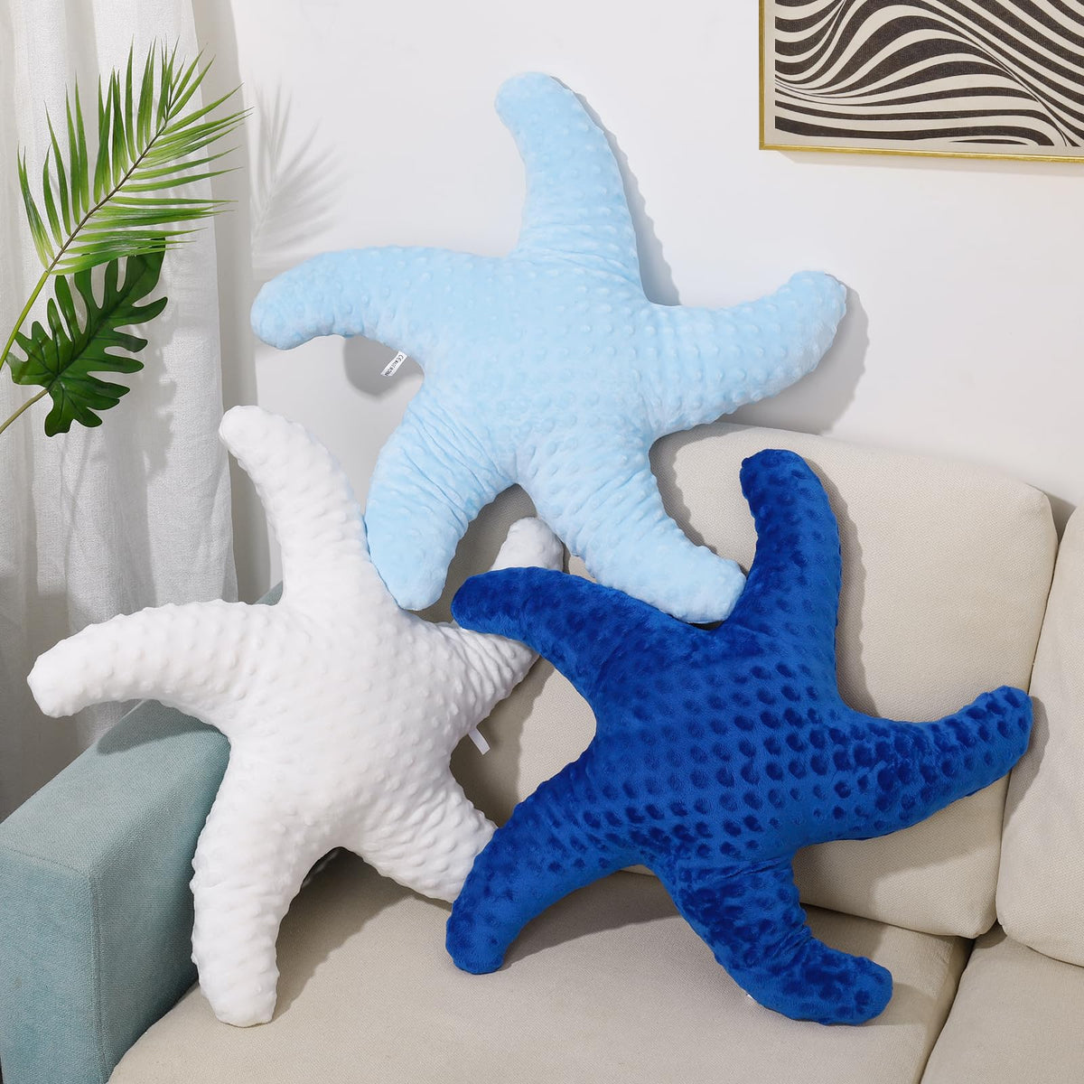 Marble Empire Starfish Pillow for Couch and Bed, Coastal Decor Throw Pillow, Ocean Beach Theme Accent Pillow for Living Room（Aqua）