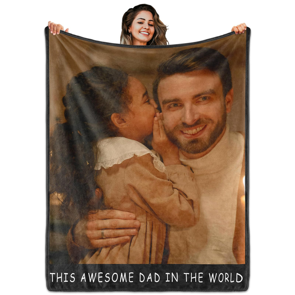 Custom Blanket with Picture Text, Personalized 1 Photo Blanket, HD Printing Customized Flannel Throw Blanket Gifts for Mom Dad Couple Girlfriend Boyfriend Wife Husband