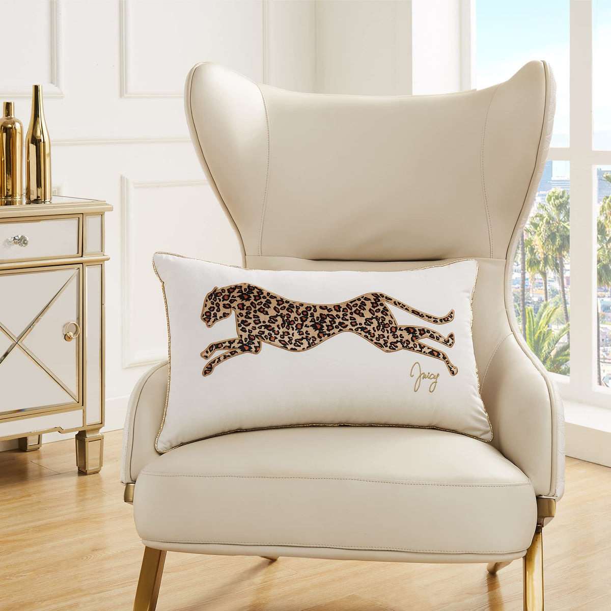 Juicy Couture Reversible Velvet Cheetah Pillow, 14" x 24" Decorative Pillow, Black