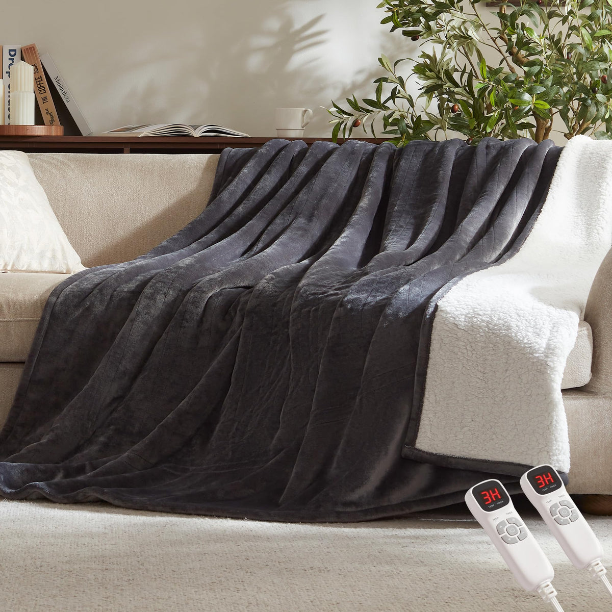 Electric Heated Blanket,50"x60" Heating Throw Flannel London Grey