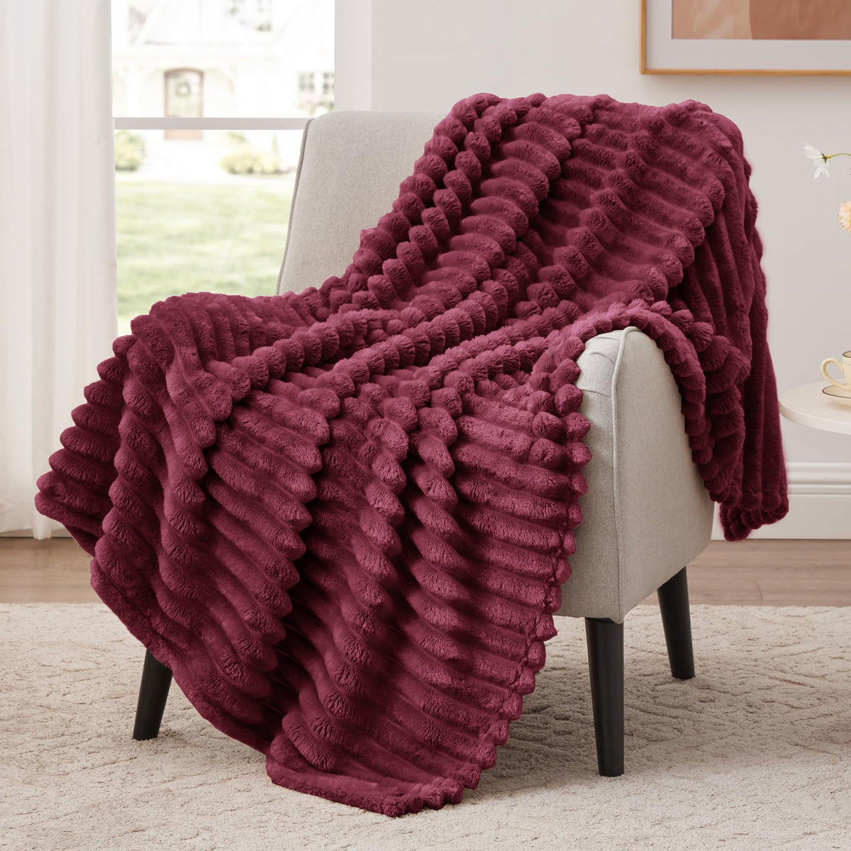 EXQ Home Stripe Jacquard Throw Blanket Light Purple for Couch Gentle Soft