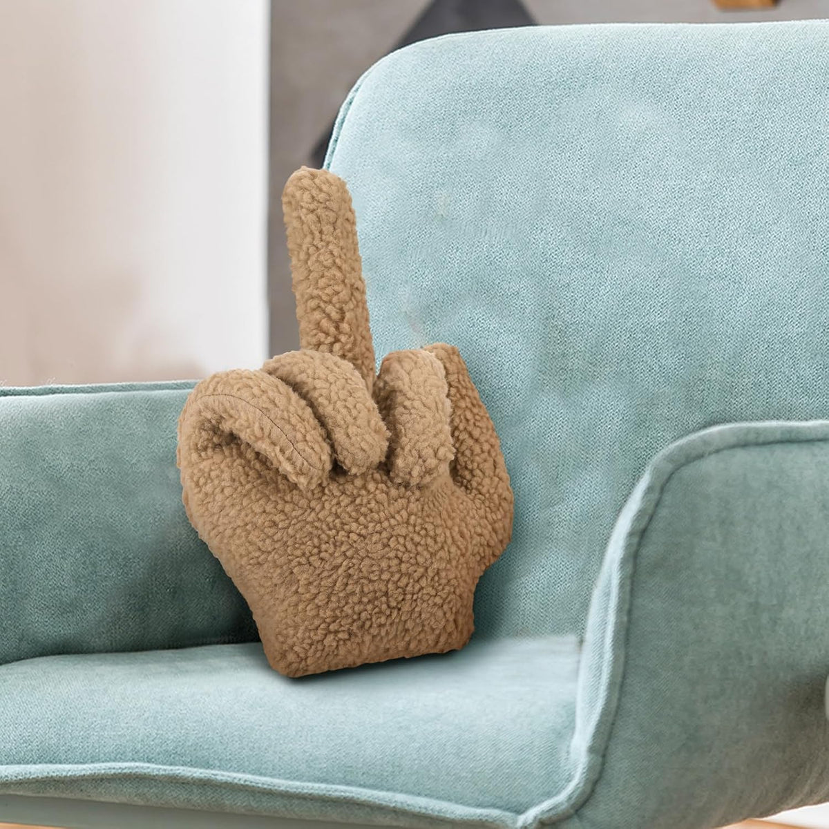 Menkxi Small Middle Finger Decorative Pillow Funny Shaped, Light Brown