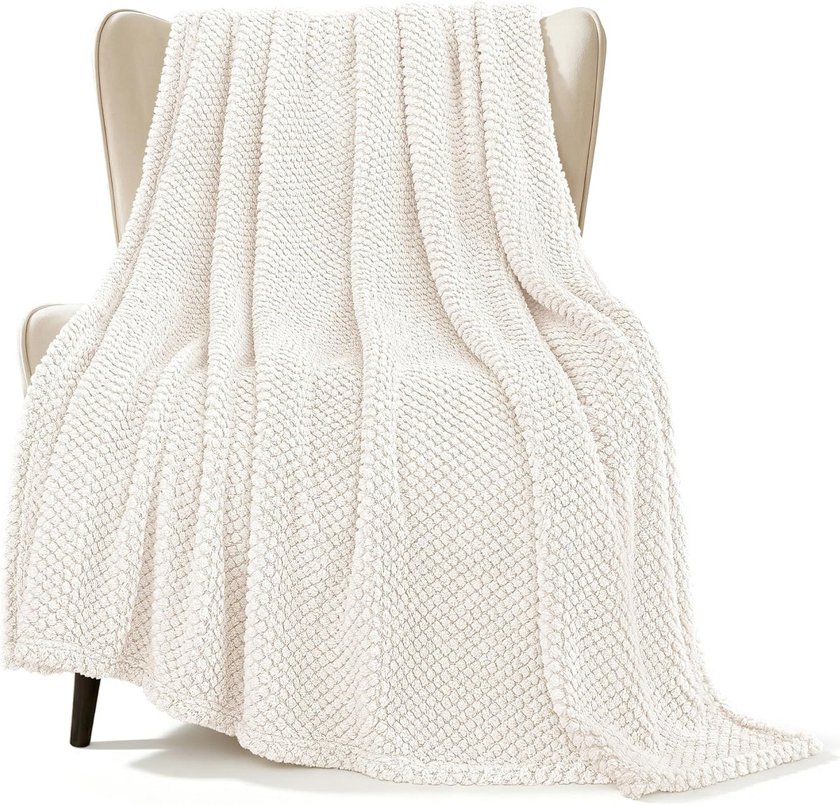 Whale Flotilla Extra Large Fuzzy Fleece Throw Blanket for Couch, 50x70 Inch Fluffy Warm Soft Jacquard Blankets for All Season, Lightweight and Cozy, Ivory