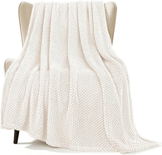 Whale Flotilla Extra Large Fuzzy Fleece Throw Blanket for Couch, 50x70 Inch Fluffy Warm Soft Jacquard Blankets for All Season, Lightweight and Cozy, Ivory
