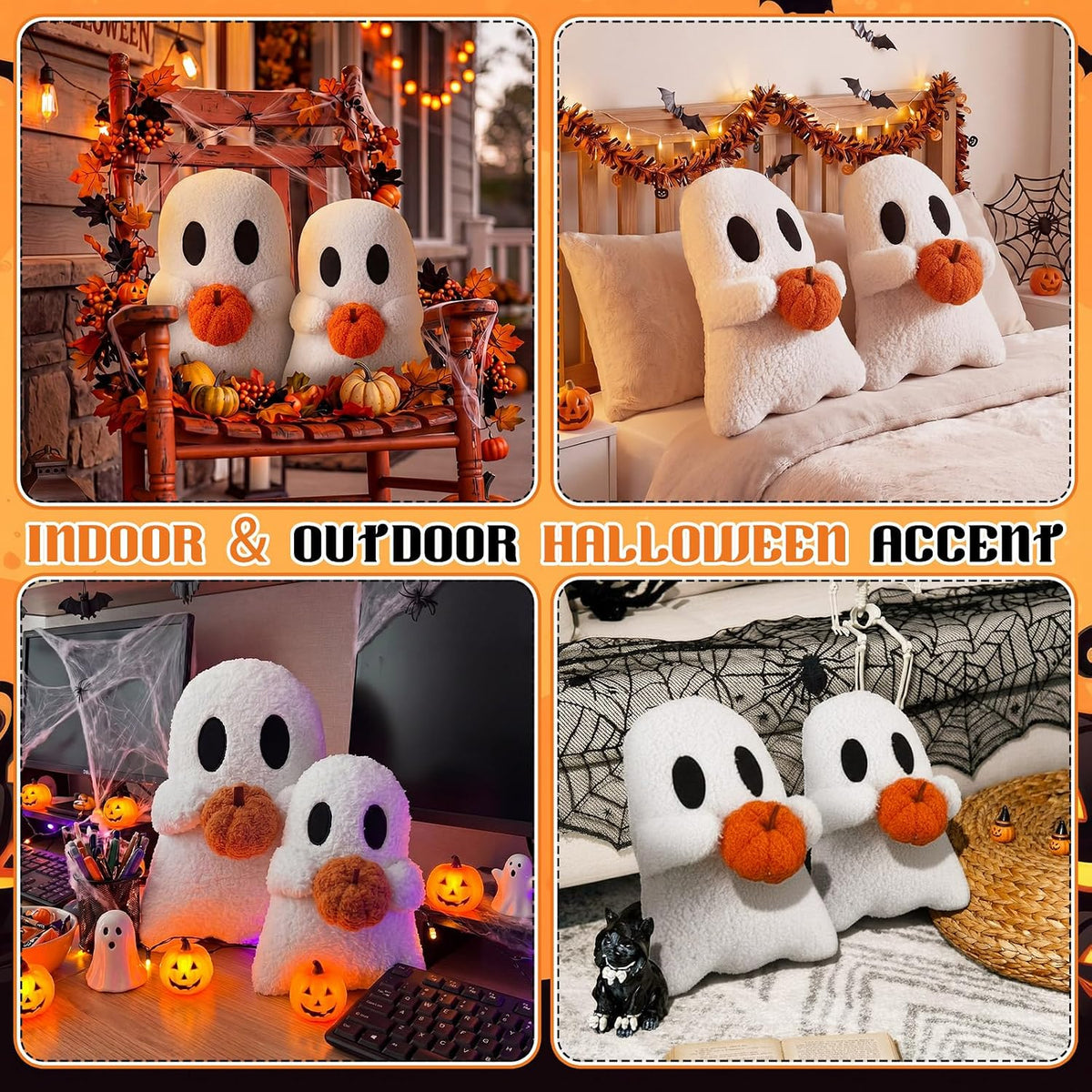 Fuutreo 2 Pcs Halloween Ghost Shaped Plush Throw Pillows with Pumpkin