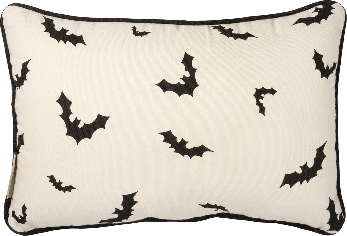 Primitives by Kathy Retro-Inspired Halloween Throw Pillow, 15 x 10-Inch, Vintage-Inspired Cotton Pillow from Our Halloween Collection/Happy Halloween Front Sentiment/Jack-O'Lantern/Black cat Design