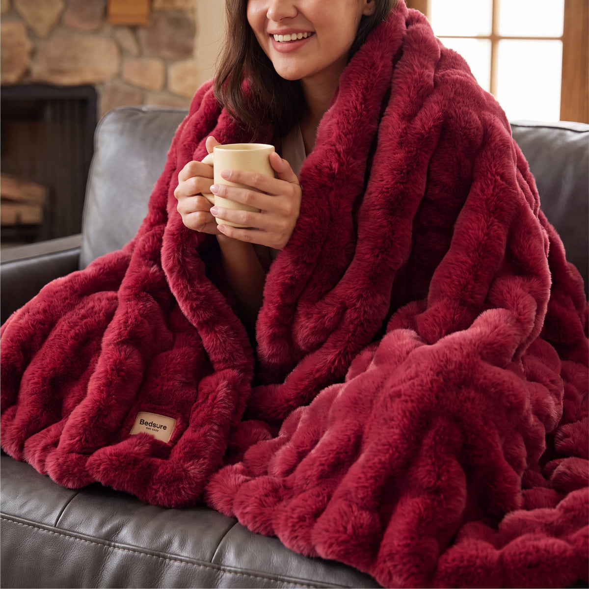 Bedsure Fluffy Bubble Faux Fur Throw XL Blanket, 50"x70", Tie-dye Taupe