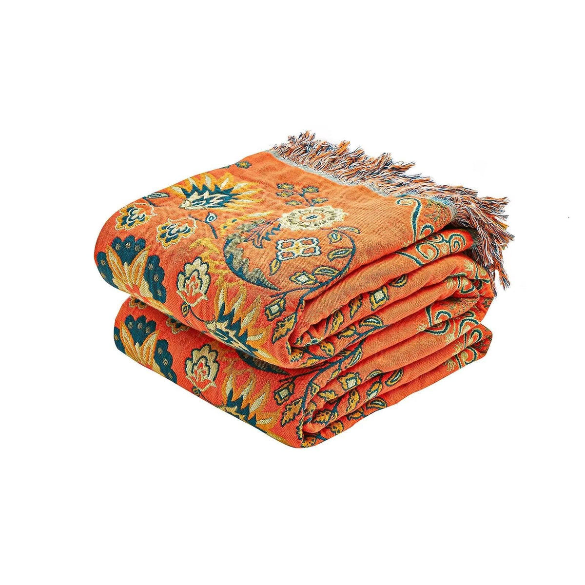 XIBLC Boho Throw Blanket, 100% Cotton Ultra Soft Luxury Throw Rustic Quilt, 50"x60" Floral Bird Butterfly Farmhouse Decor Bed Blankets, All Season Rustic Reversible Bohemian Throw for Bed - Yellow