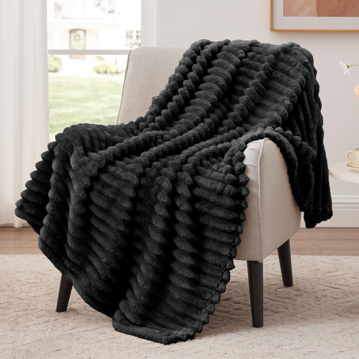 EXQ Home Stripe Jacquard Throw Blanket Light Purple for Couch Gentle Soft