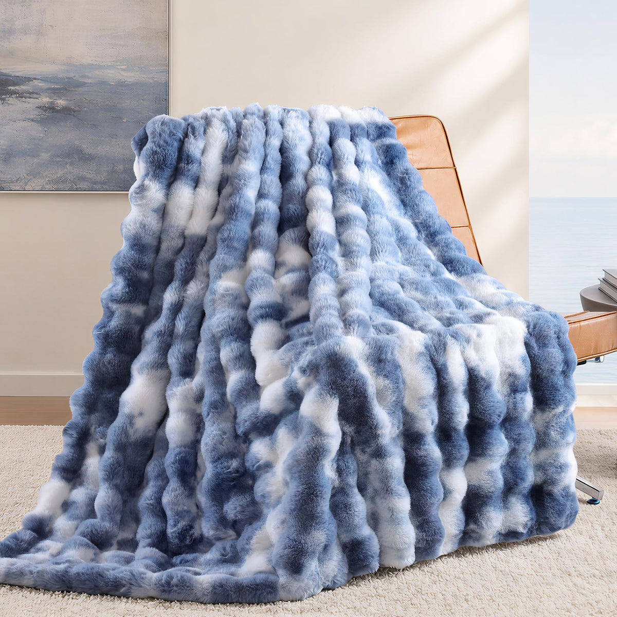 Smoofy Faux Rabbit Fur Throw for Couch - Rainbow Bubble Blanket 50"x60"
